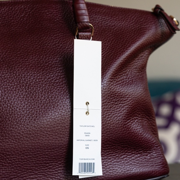 Tory Burch Taylor Leather Satchel Imperial Garnet - Picture 2 of 6